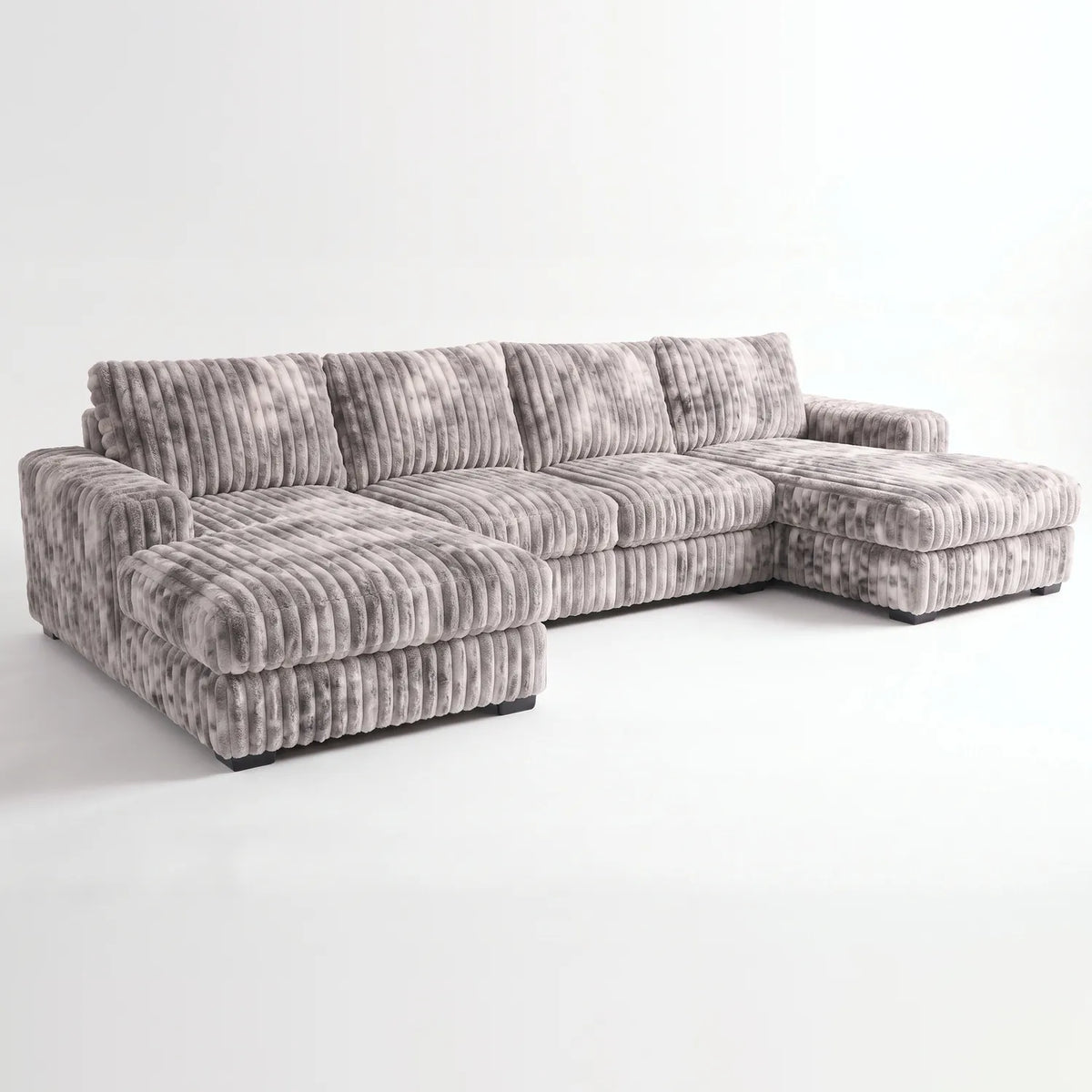 Three-Piece Double Chaise Sectional - Minky Stone Oversized - studio photo on white #vera_main