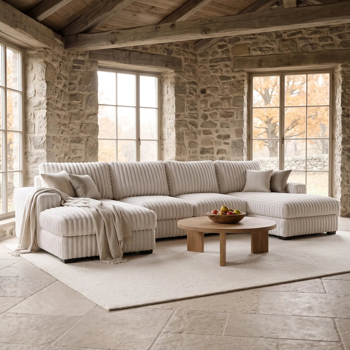 Three-Piece Double Chaise Sectional - Minky White Oversized