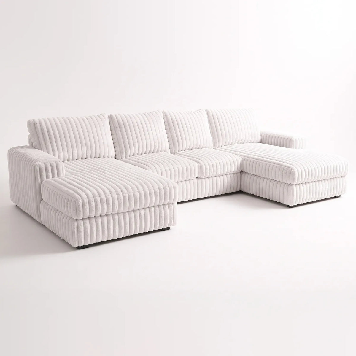 Three-Piece Double Chaise Sectional - Minky White - studio photo on white #vera_main