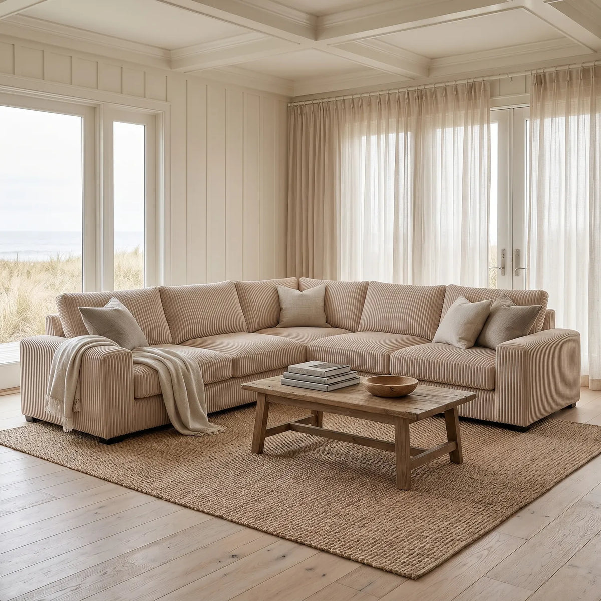 Three-Piece L-Shaped Sectional - Mini Minky Cream Oversized