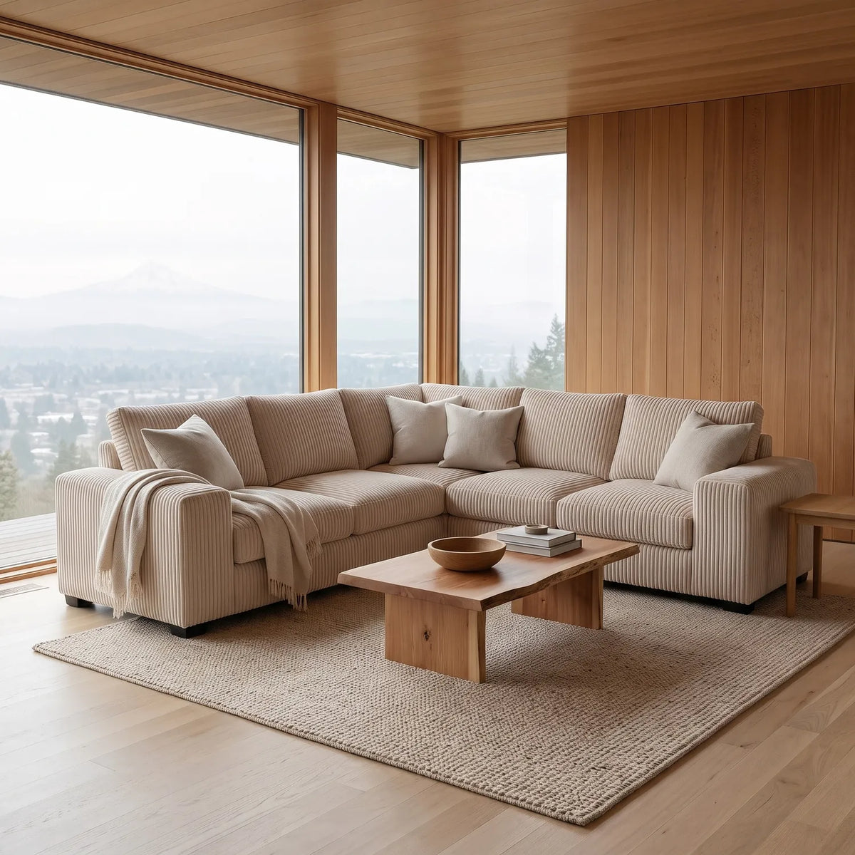 Three-Piece L-Shaped Sectional - Mini Minky Cream