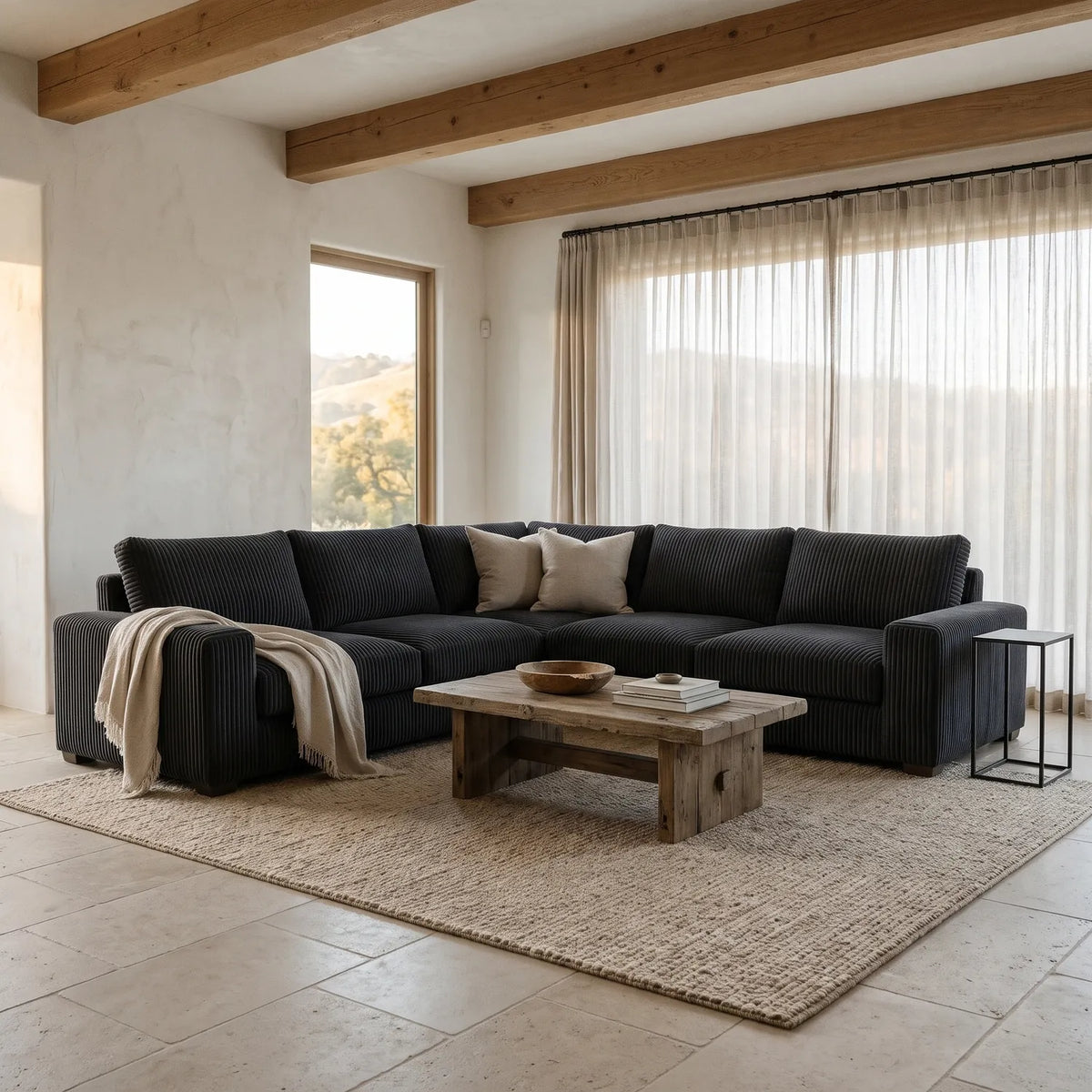 Three-Piece L-Shaped Sectional - Mini Minky Midnight Oversized - hero