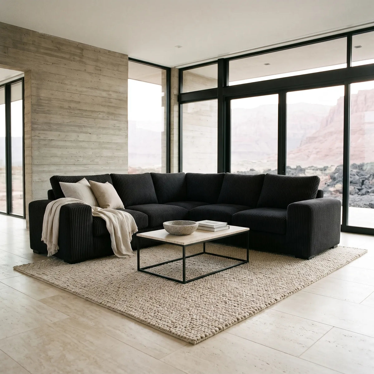 Three-Piece L-Shaped Sectional - Mini Minky Onyx - hero