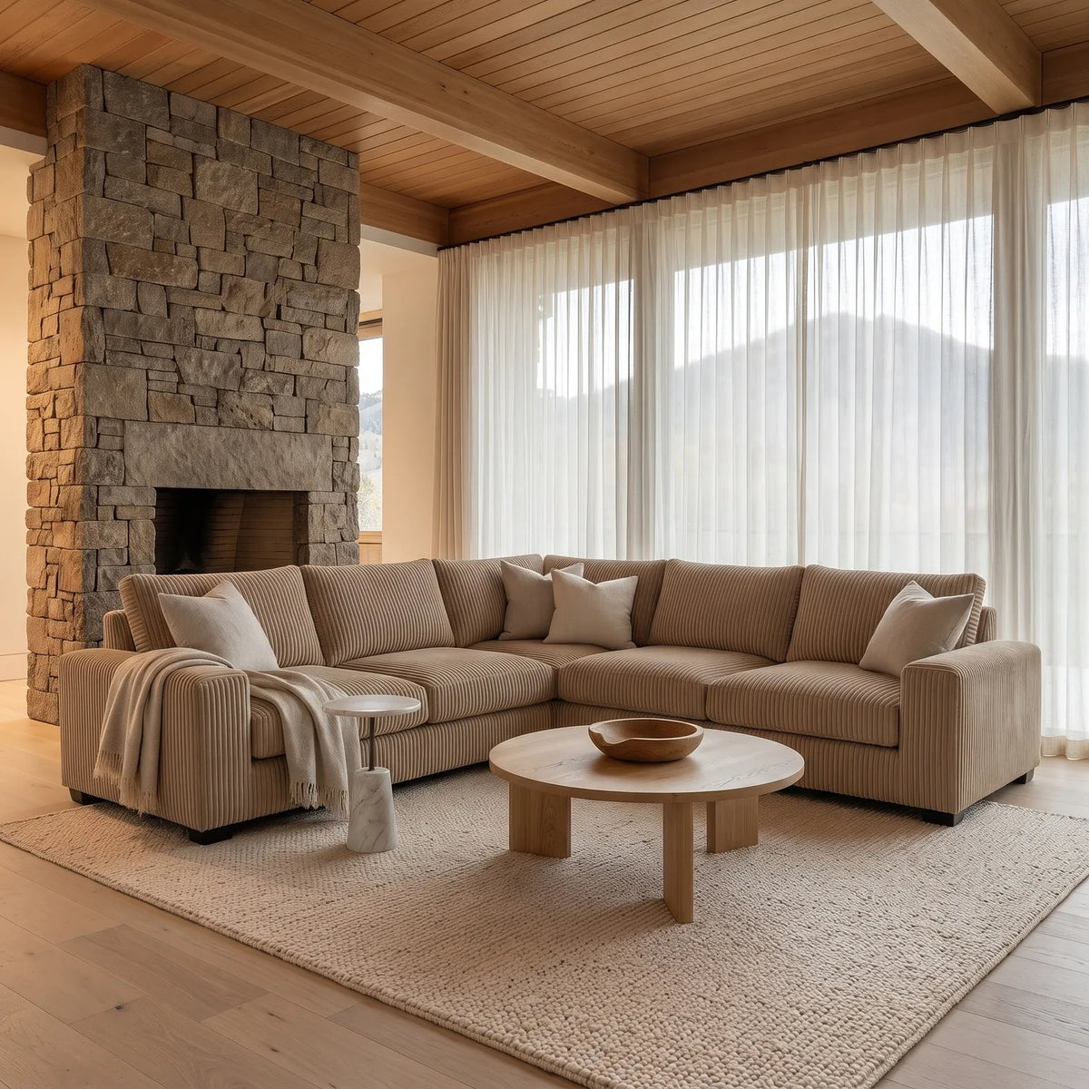Three-Piece L-Shaped Sectional - Mini Minky Toast Oversized - hero