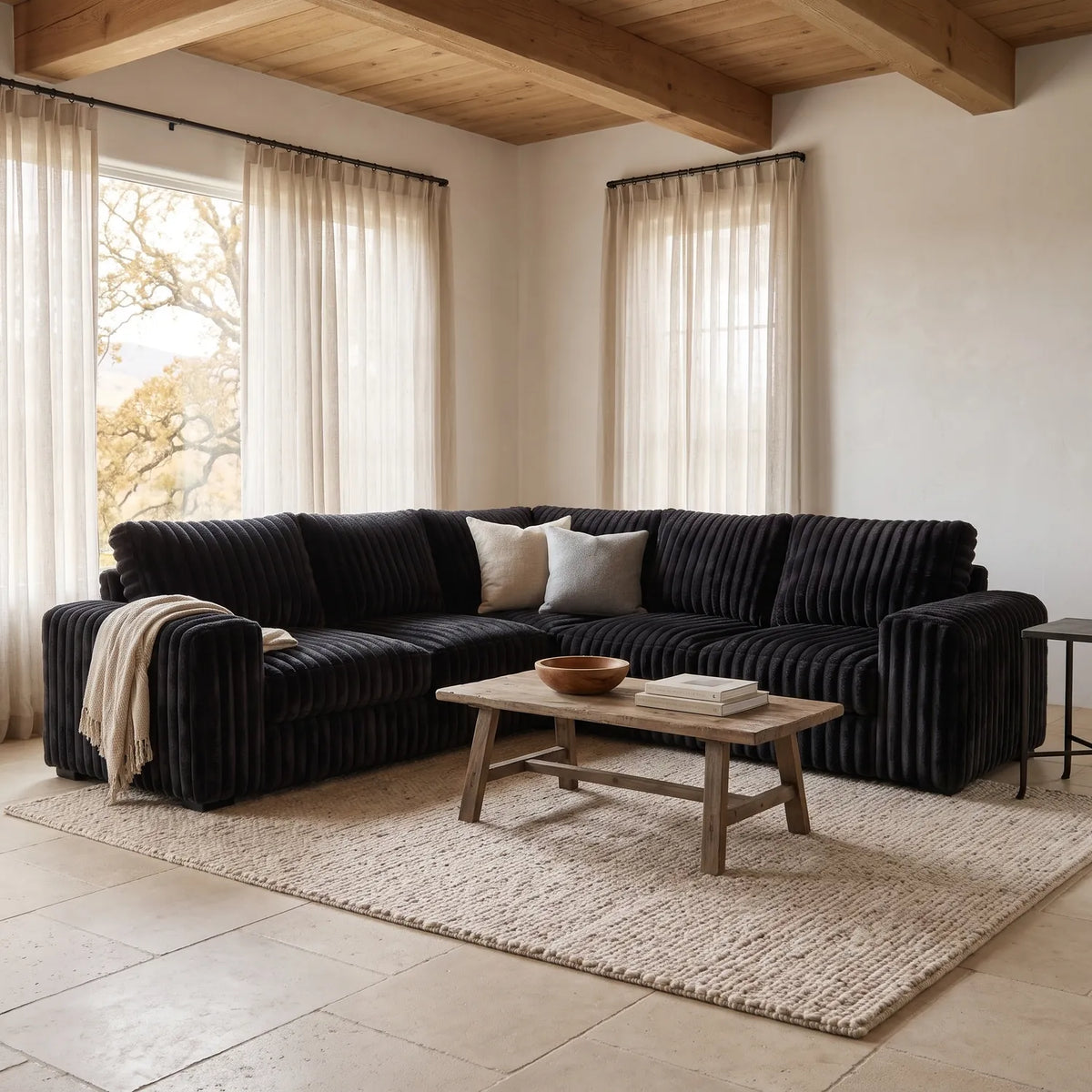 Three-Piece L-Shaped Sectional - Minky Black - hero