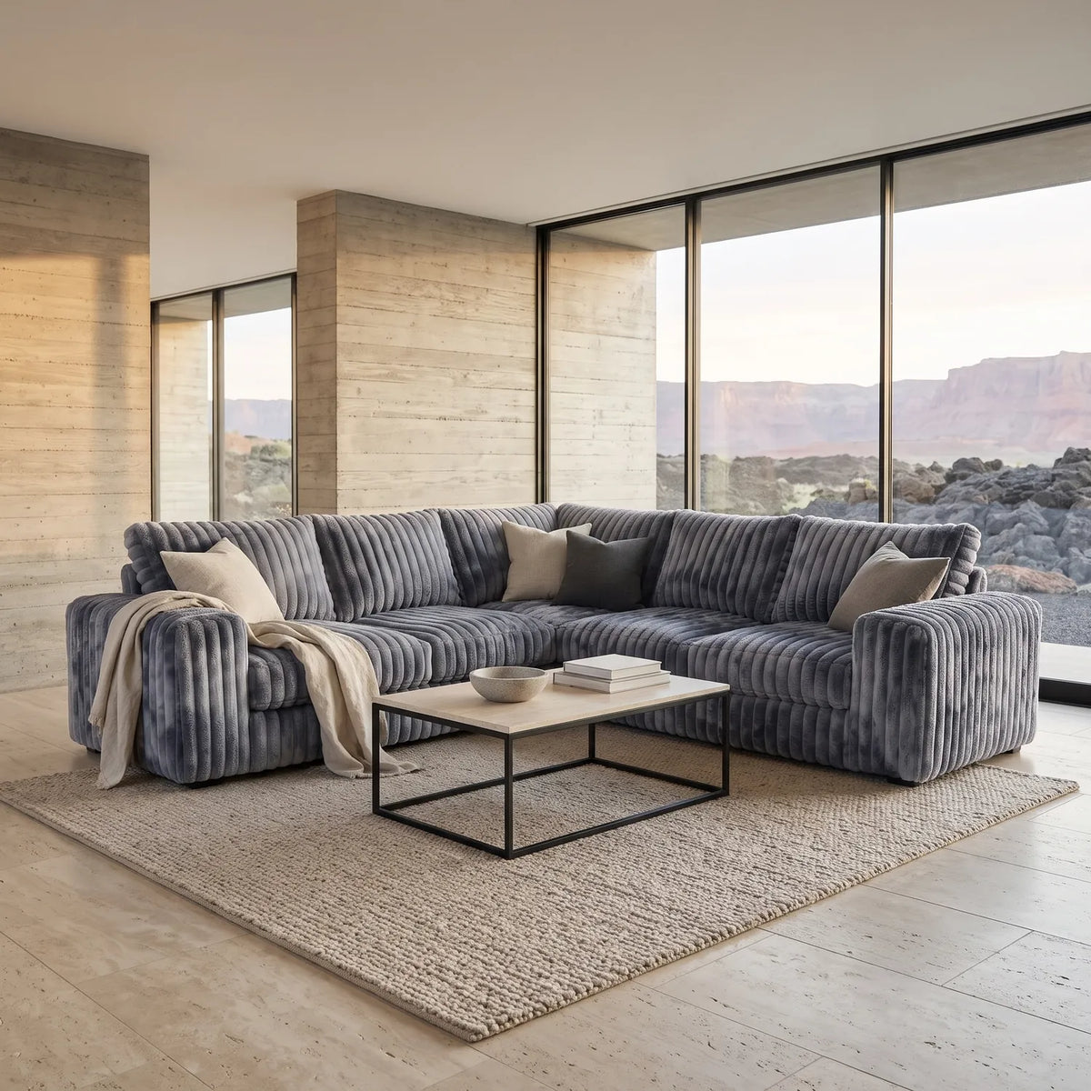 Three-Piece L-Shaped Sectional - Minky Charcoal - hero