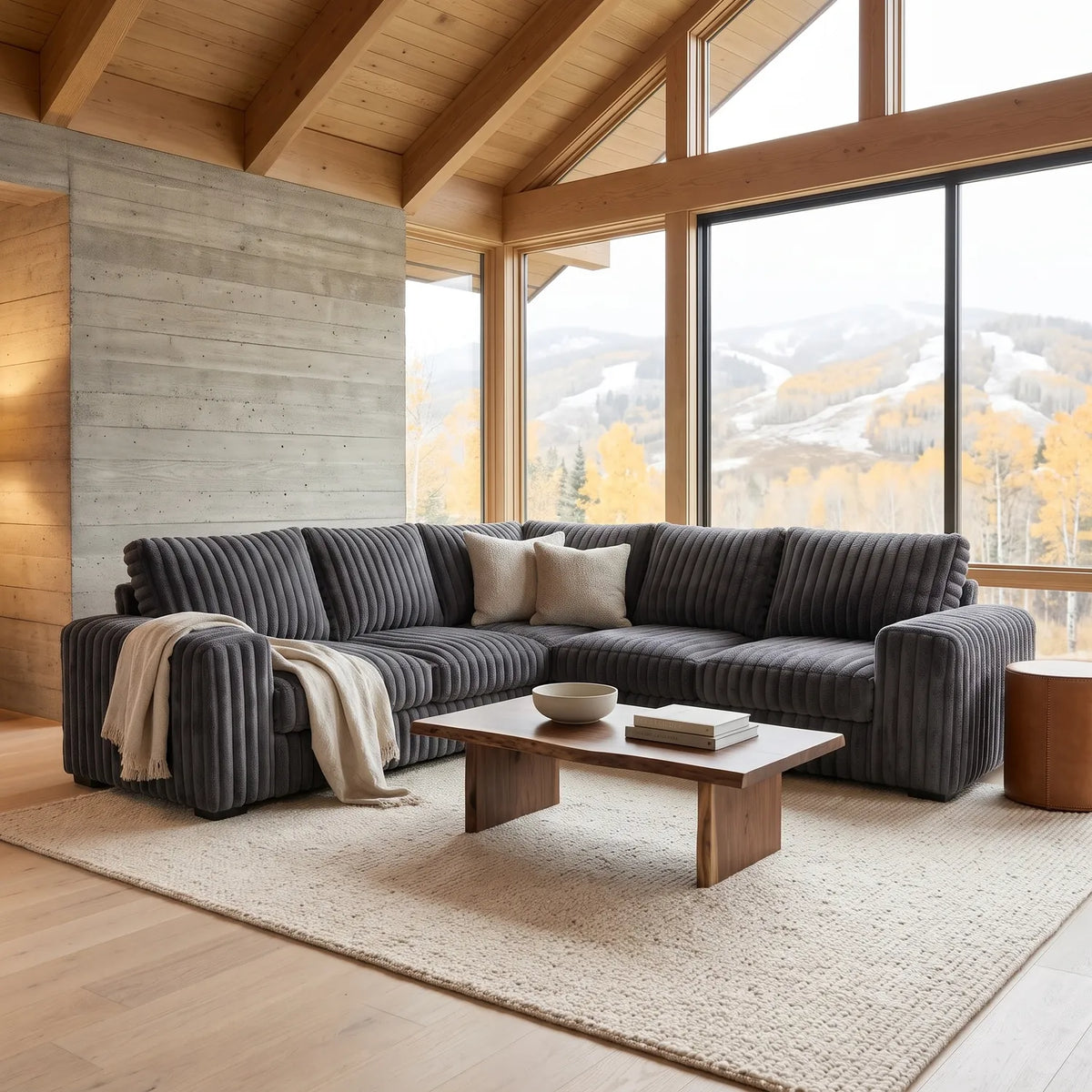 Three-Piece L-Shaped Sectional - Minky Grey - hero