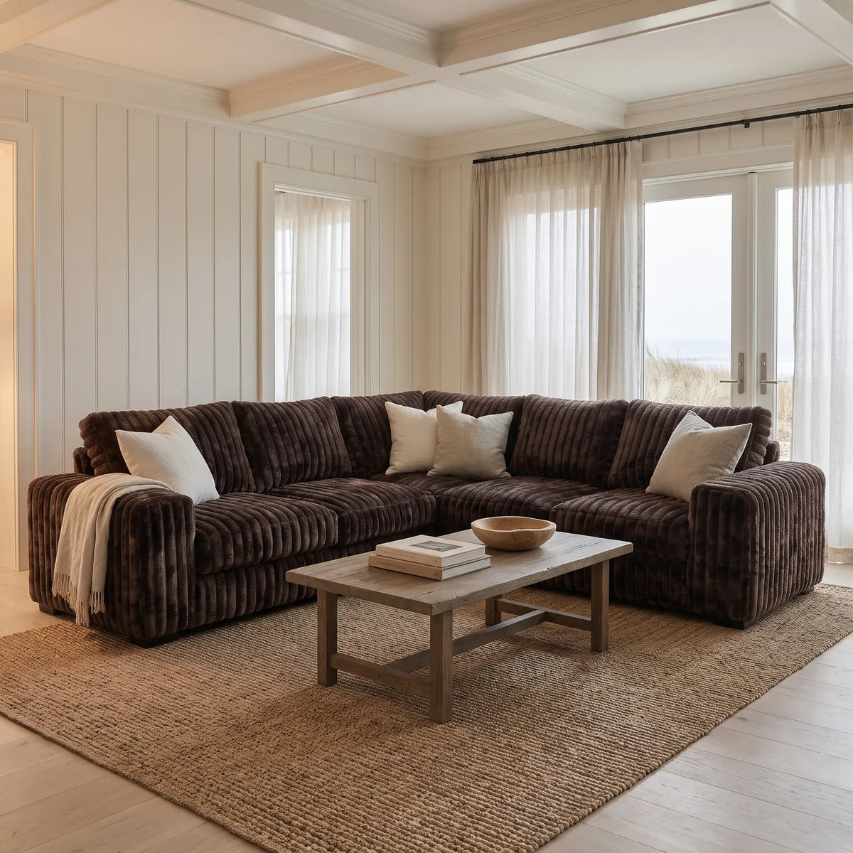 Three-Piece L-Shaped Sectional - Minky Mocha - hero