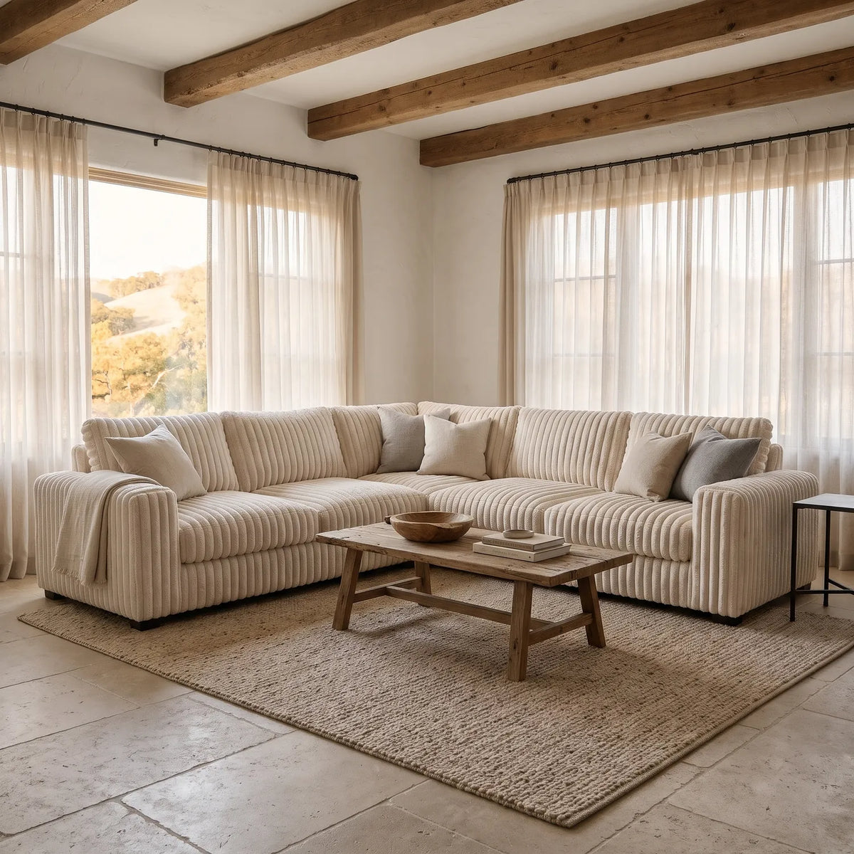 Three-Piece L-Shaped Sectional - Minky Sand Oversized - hero