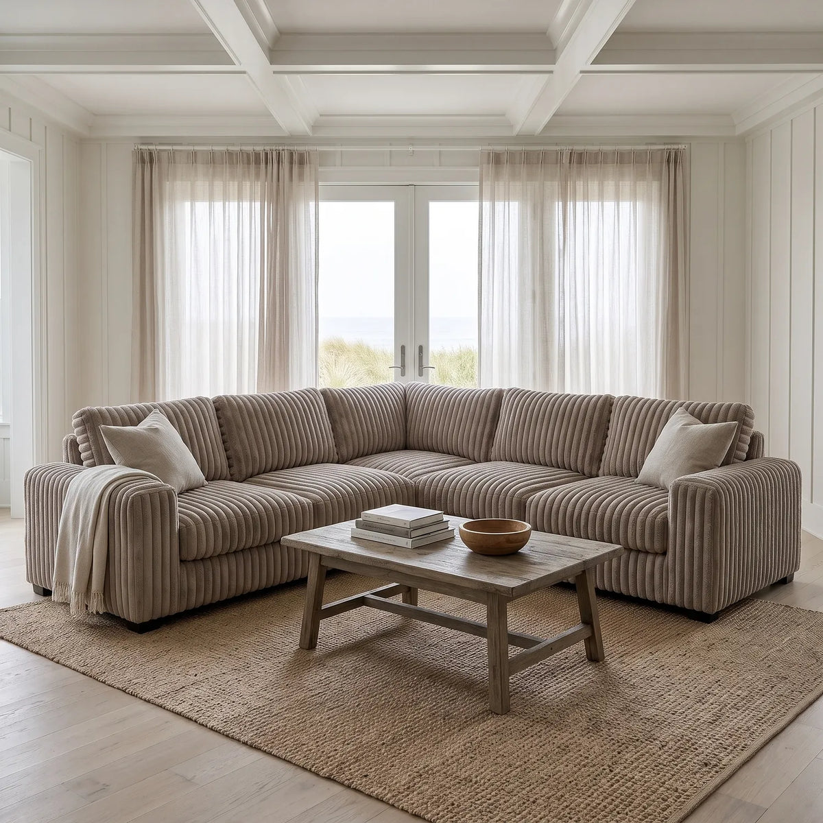 Three-Piece L-Shaped Sectional - Minky Toast Oversized - hero