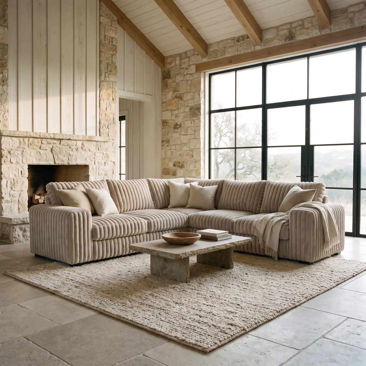 Three-Piece L-Shaped Sectional - Minky Toast - hero