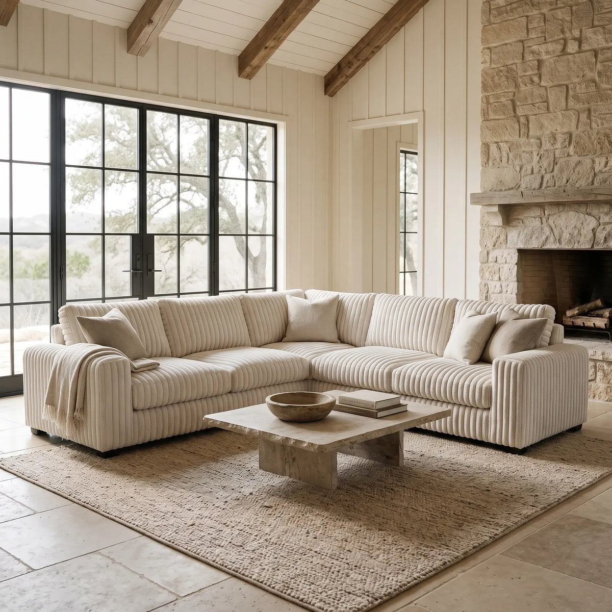 Three-Piece L-Shaped Sectional - Minky White Oversized