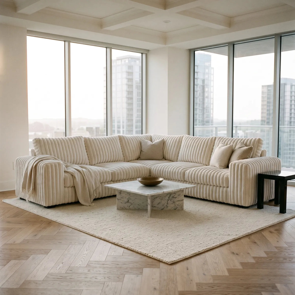 Three-Piece L-Shaped Sectional - Minky White - hero