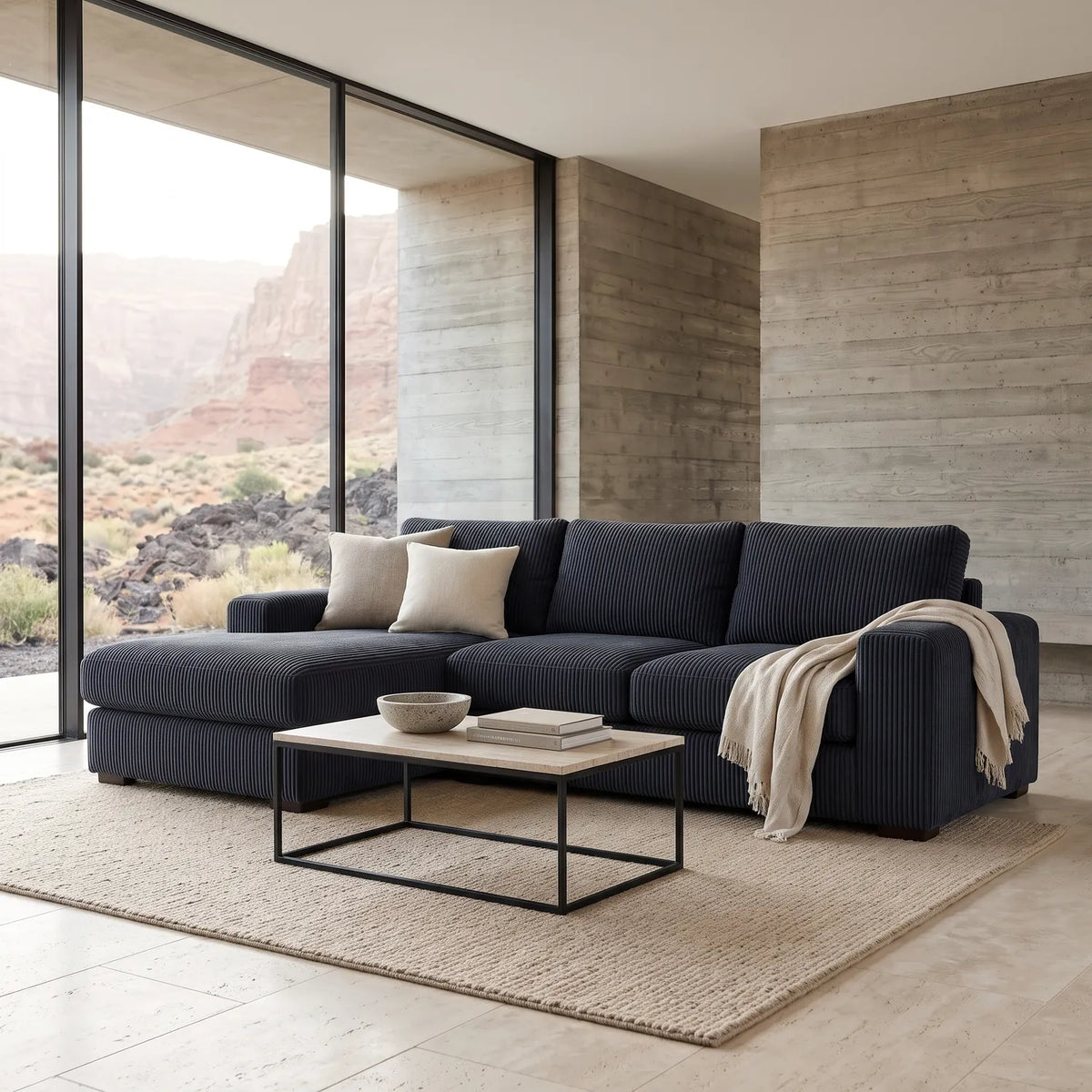 Two-Piece Chaise Sectional - Mini Minky Midnight Oversized