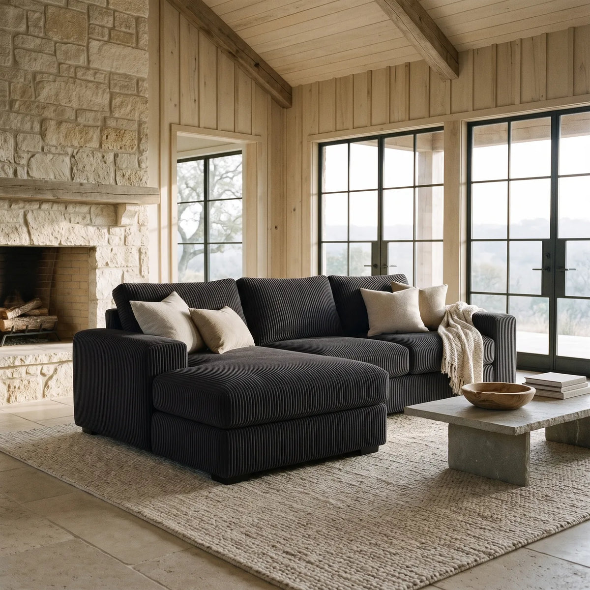 Two-Piece Chaise Sectional - Mini Minky Onyx Oversized
