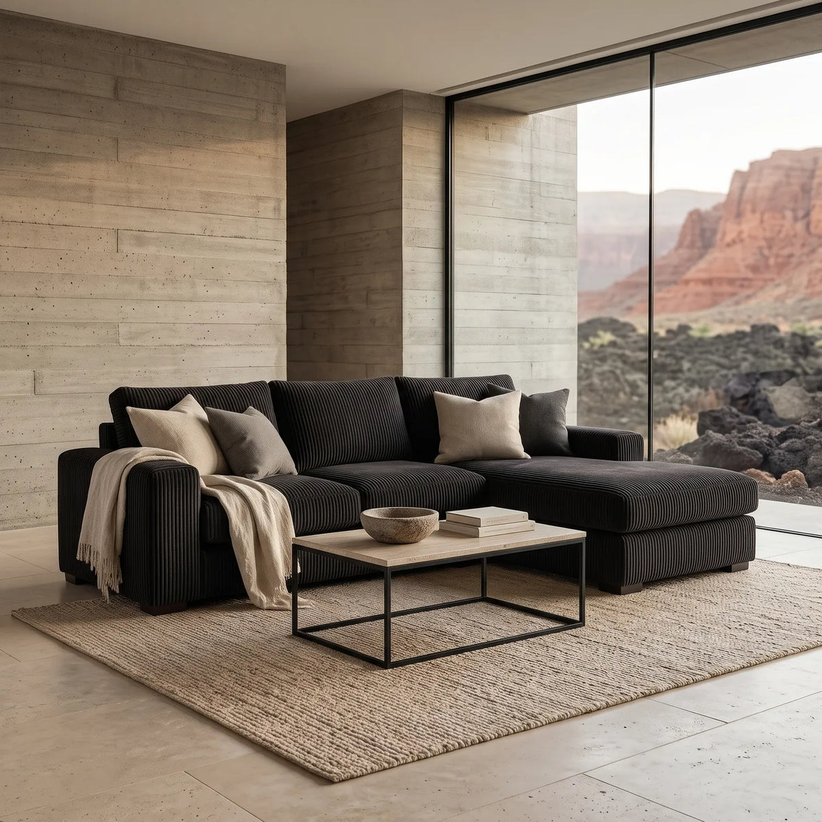 Two-Piece Chaise Sectional - Mini Minky Onyx Oversized - hero #Orientation_Right-Hand Facing