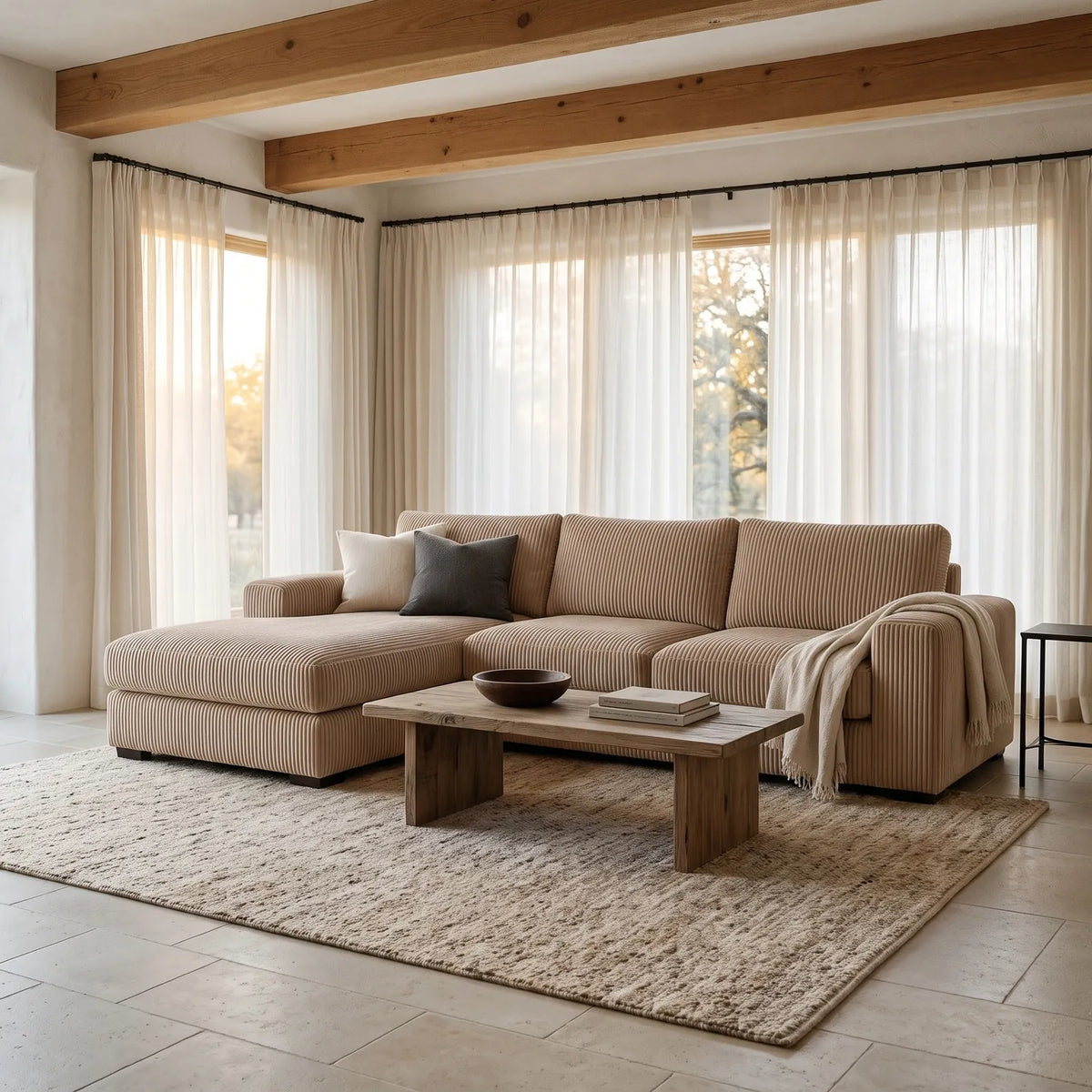 Two-Piece Chaise Sectional - Mini Minky Toast Oversized