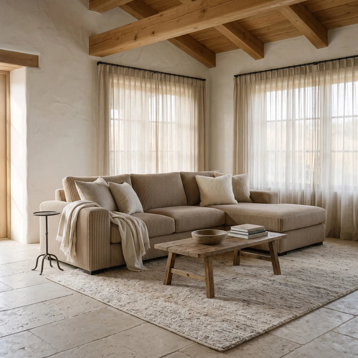 Two-Piece Chaise Sectional - Mini Minky Toast Oversized - hero #Orientation_Right-Hand Facing
