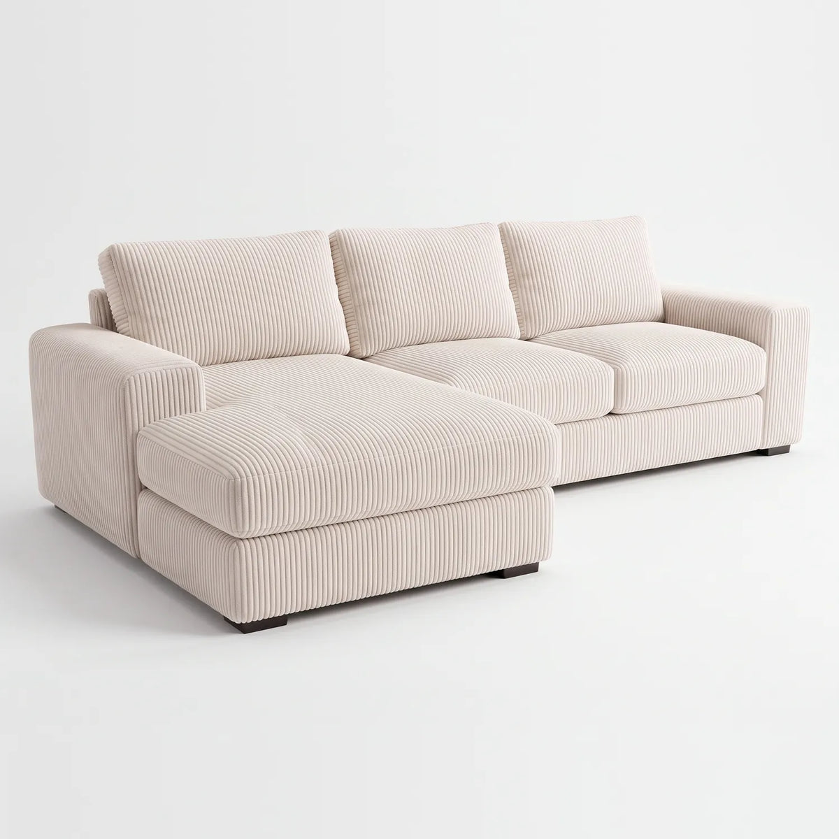 Two-Piece Chaise Sectional - Mini Minky White - studio photo on white #Orientation_Left-Hand Facing