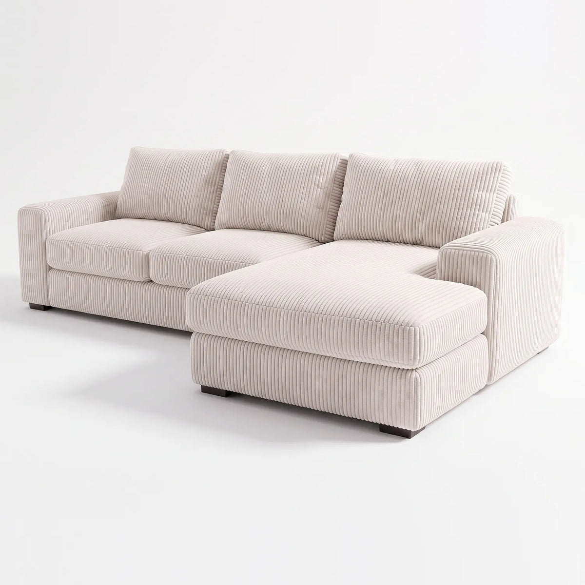 Two-Piece Chaise Sectional - Mini Minky White - studio photo on white #Orientation_Right-Hand Facing #vera_main