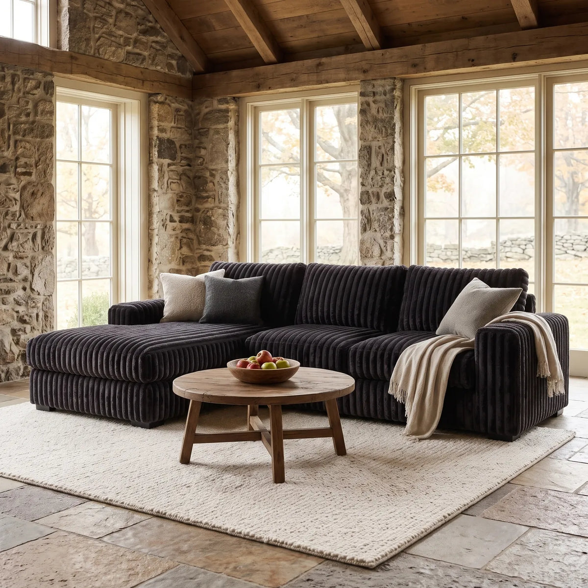 Two-Piece Chaise Sectional - Minky Black