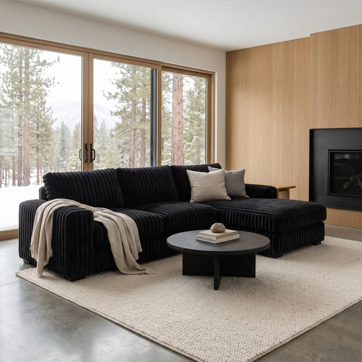 Two-Piece Chaise Sectional - Minky Black - hero #Orientation_Right-Hand Facing