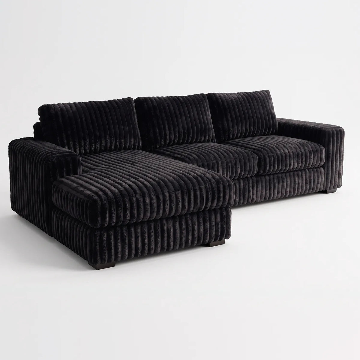 Two-Piece Chaise Sectional - Minky Black - studio photo on white #Orientation_Left-Hand Facing