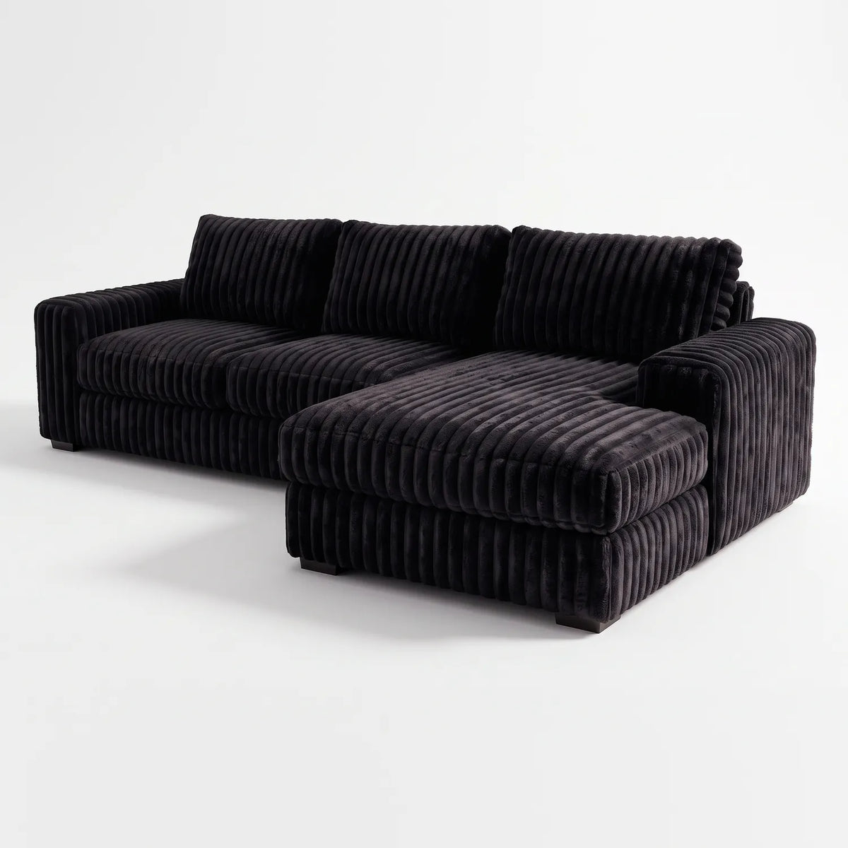 Two-Piece Chaise Sectional - Minky Black - studio photo on white #Orientation_Right-Hand Facing #vera_main