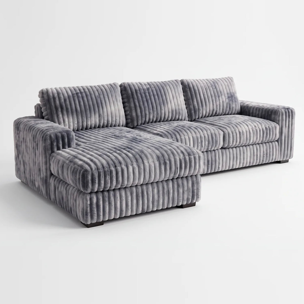 Two-Piece Chaise Sectional - Minky Charcoal - studio photo on white #Orientation_Left-Hand Facing
