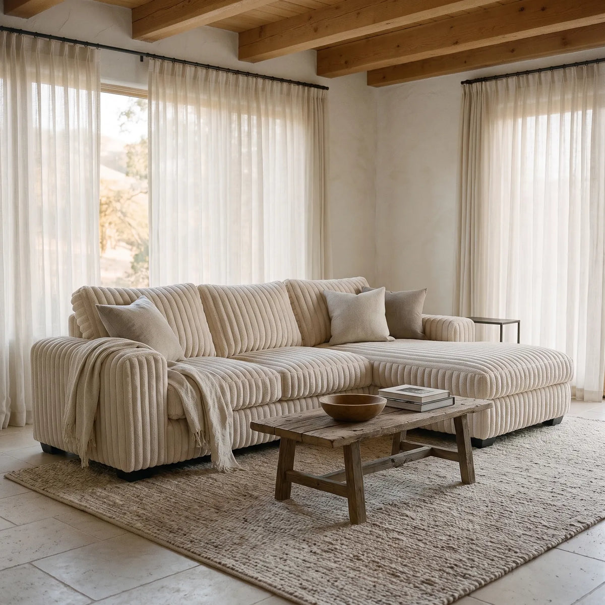 Two-Piece Chaise Sectional - Minky Cream Oversized - hero #Orientation_Right-Hand Facing