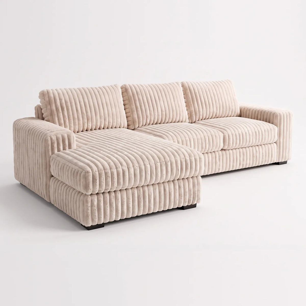 Two-Piece Chaise Sectional - Minky Cream - studio photo on white #Orientation_Left-Hand Facing