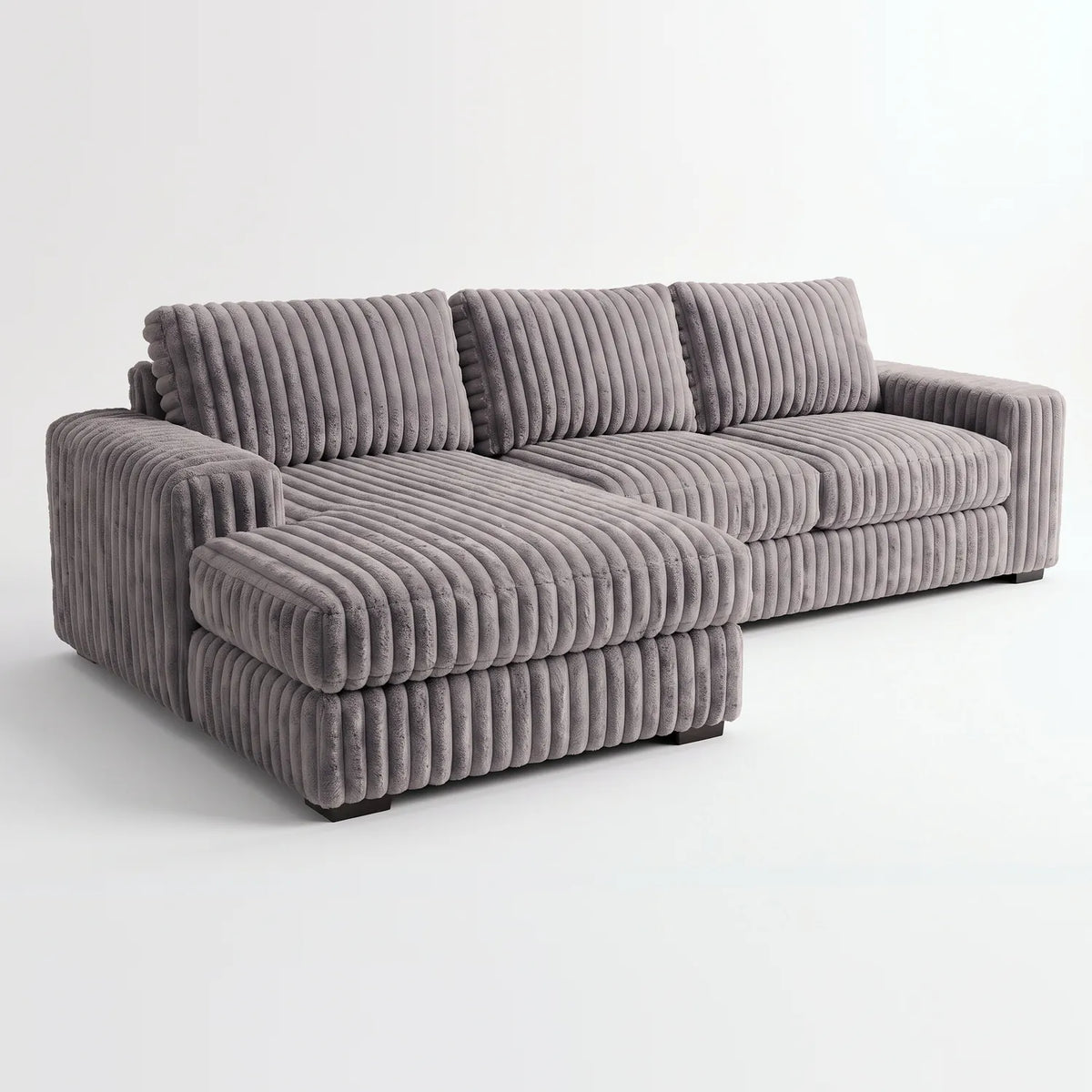 Two-Piece Chaise Sectional - Minky Grey - studio photo on white #Orientation_Left-Hand Facing