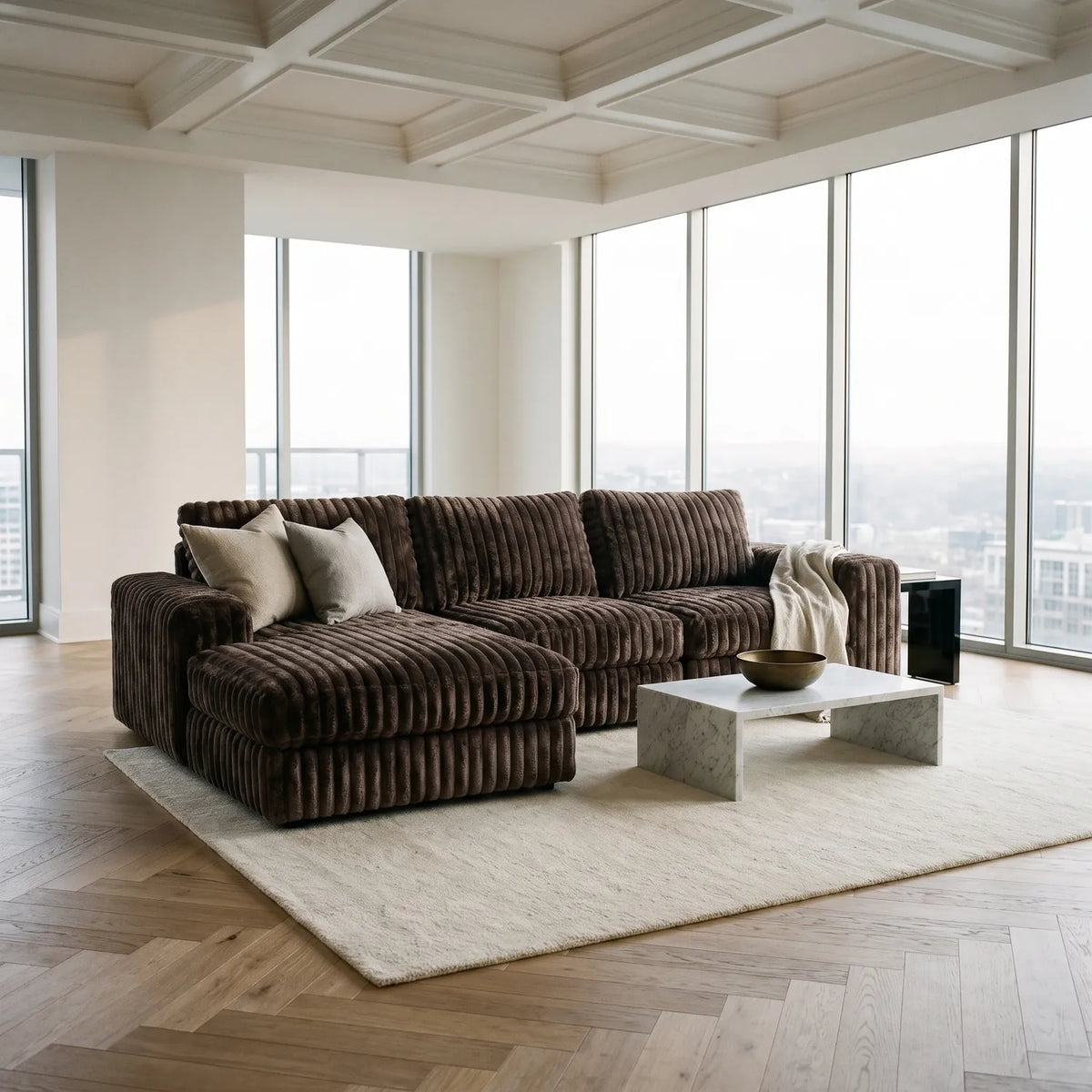 Two-Piece Chaise Sectional - Minky Mocha Oversized