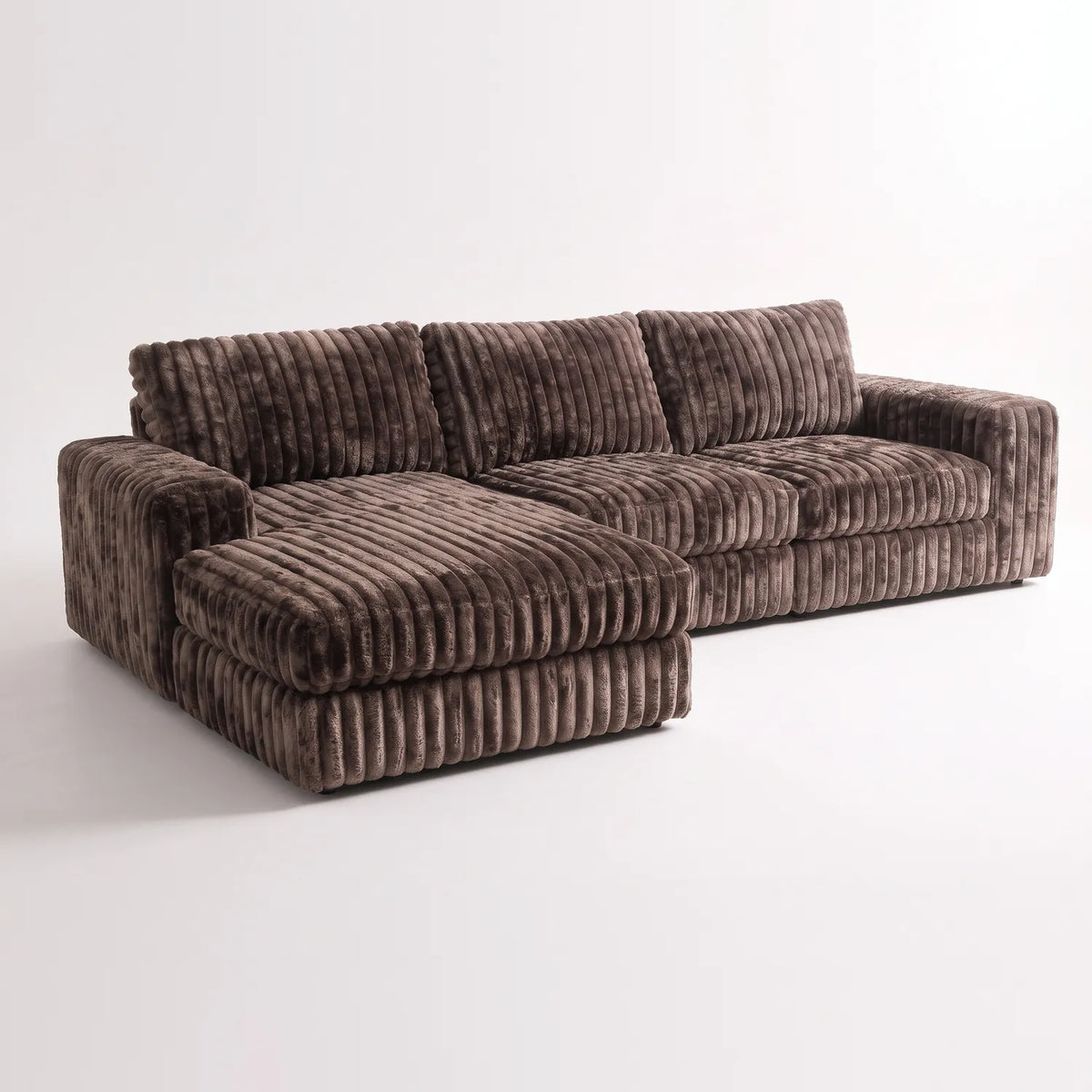 Two-Piece Chaise Sectional - Minky Mocha Oversized - studio photo on white #Orientation_Left-Hand Facing