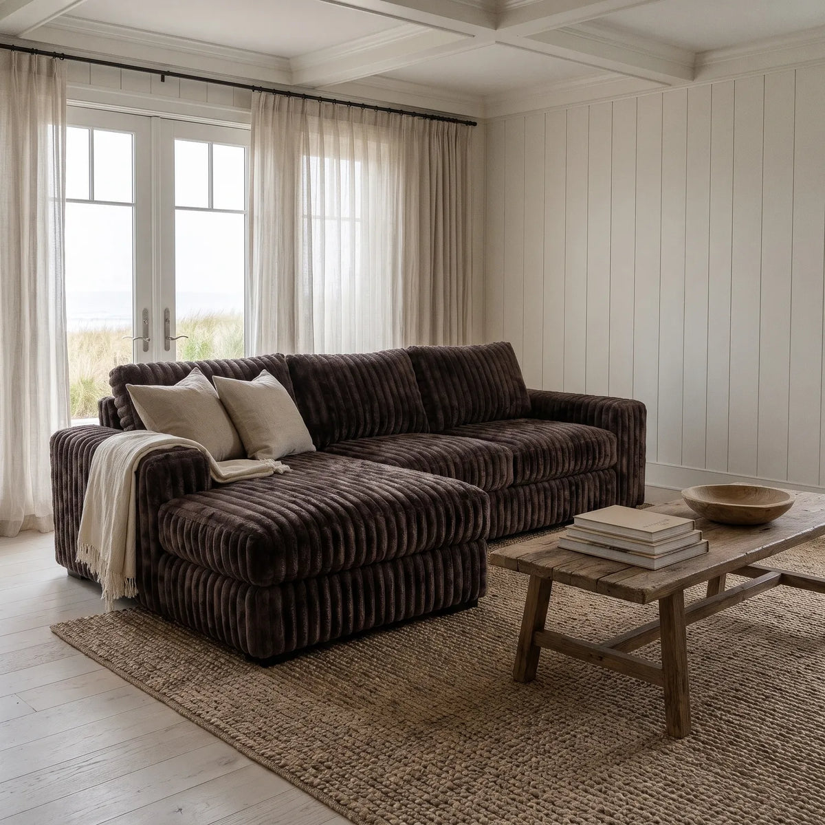 Two-Piece Chaise Sectional - Minky Mocha