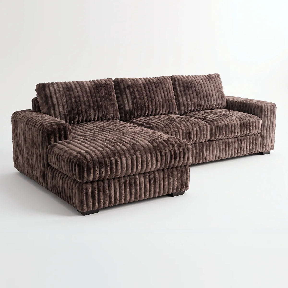 Two-Piece Chaise Sectional - Minky Mocha - studio photo on white #Orientation_Left-Hand Facing