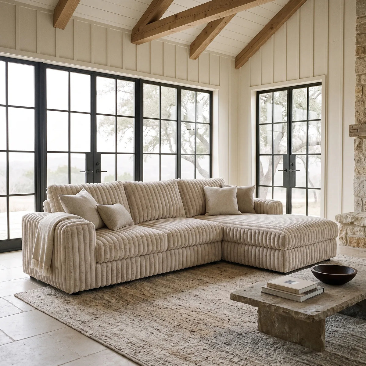 Two-Piece Chaise Sectional - Minky Sand Oversized - hero #Orientation_Right-Hand Facing