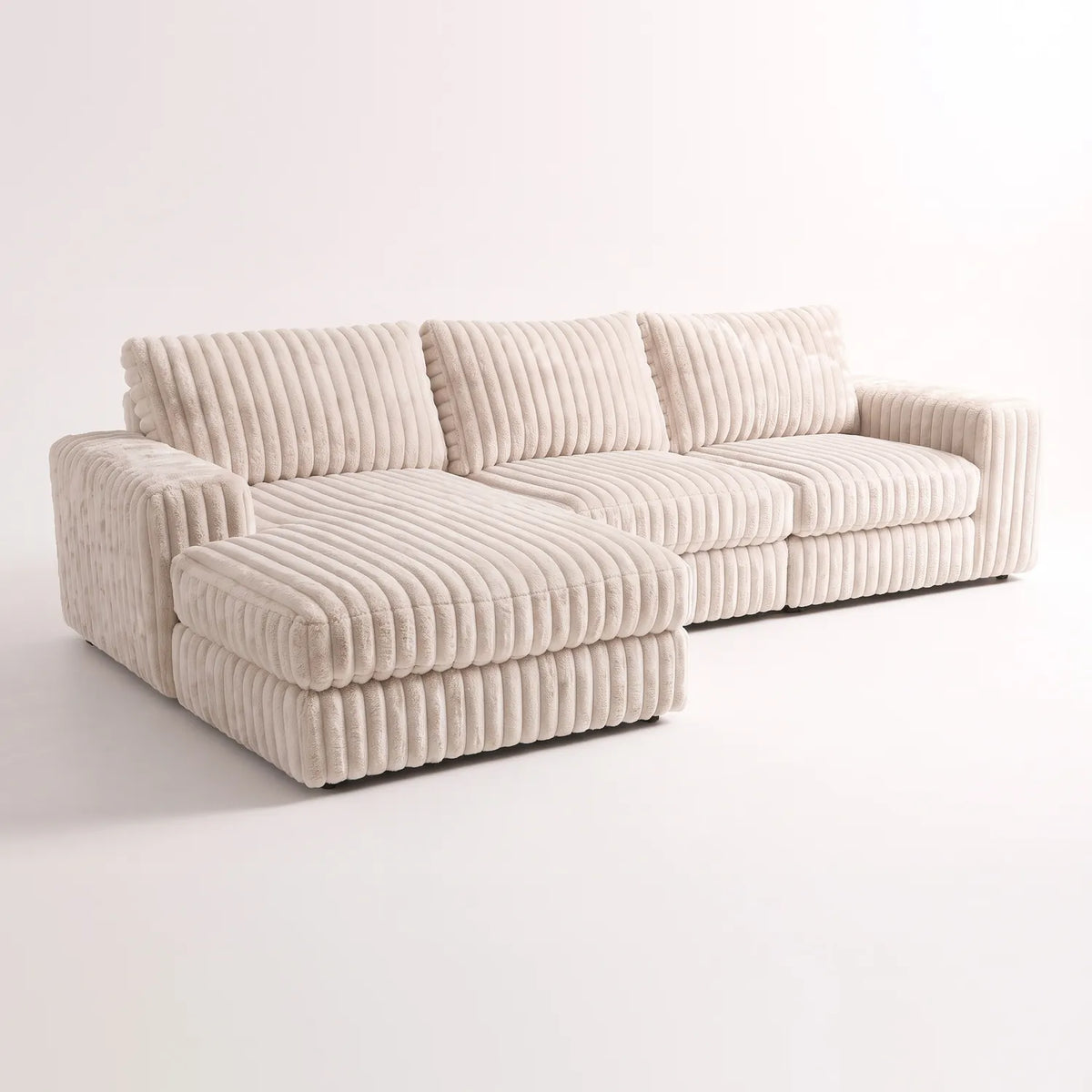 Two-Piece Chaise Sectional - Minky Sand Oversized - studio photo on white #Orientation_Left-Hand Facing
