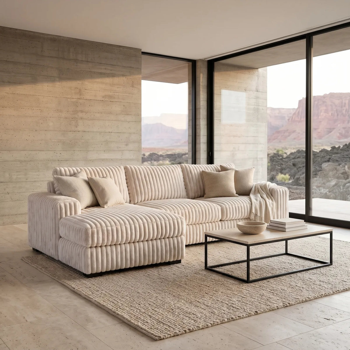 Two-Piece Chaise Sectional - Minky Sand - hero #Orientation_Left-Hand Facing