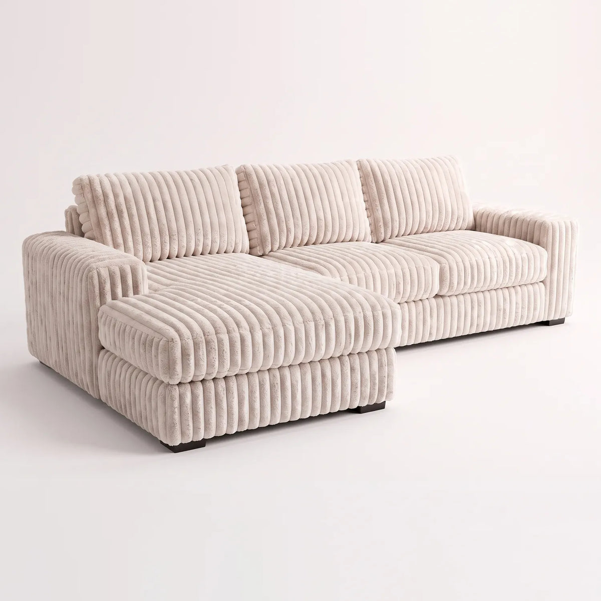 Two-Piece Chaise Sectional - Minky Sand - studio photo on white #Orientation_Left-Hand Facing