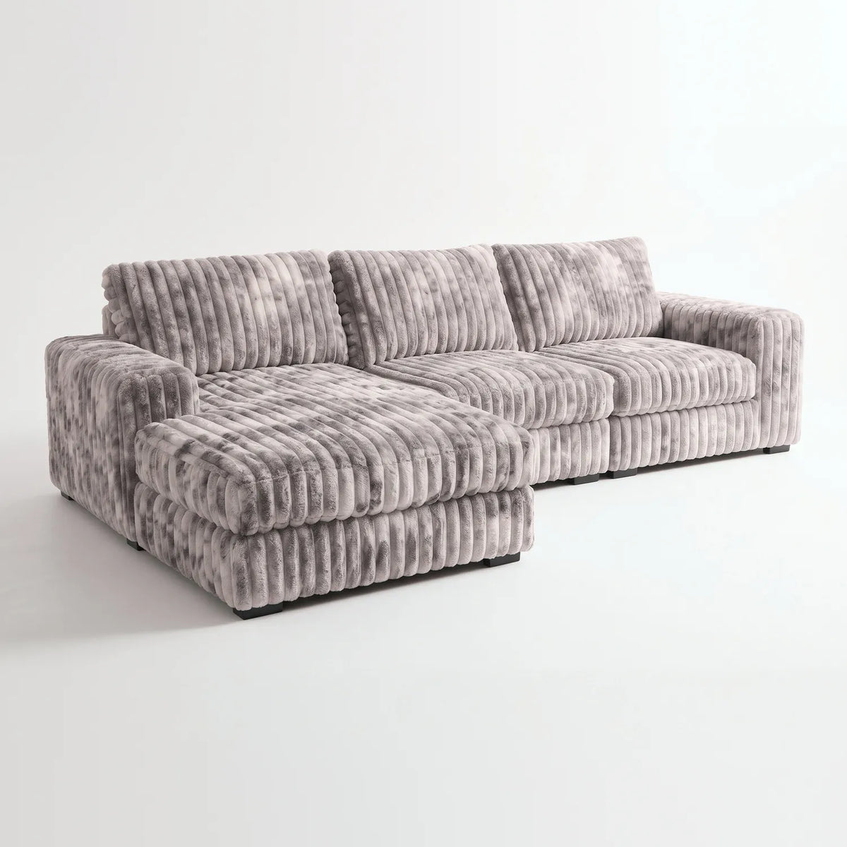 Two-Piece Chaise Sectional - Minky Stone Oversized - studio photo on white #Orientation_Left-Hand Facing