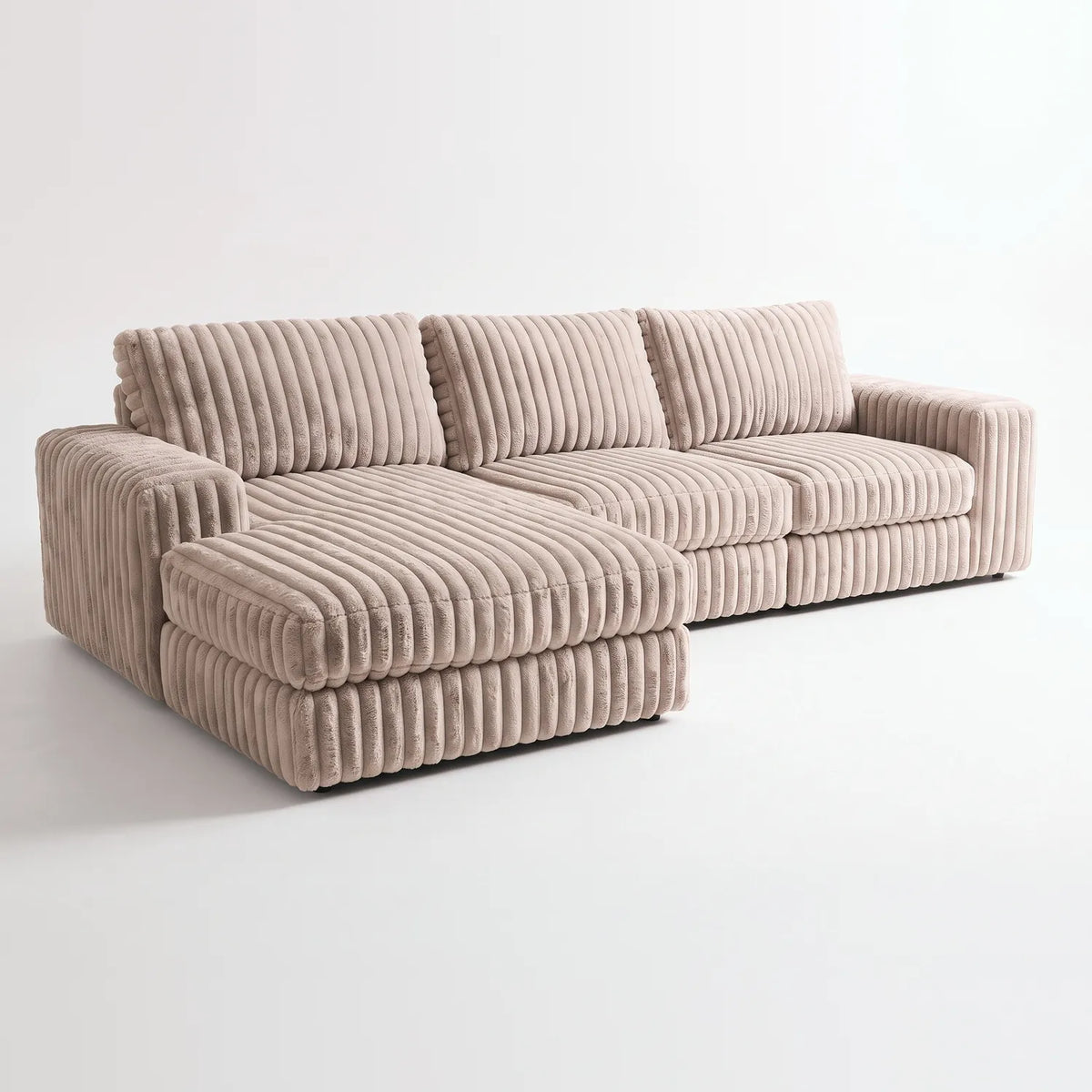 Two-Piece Chaise Sectional - Minky Toast Oversized - studio photo on white #Orientation_Left-Hand Facing