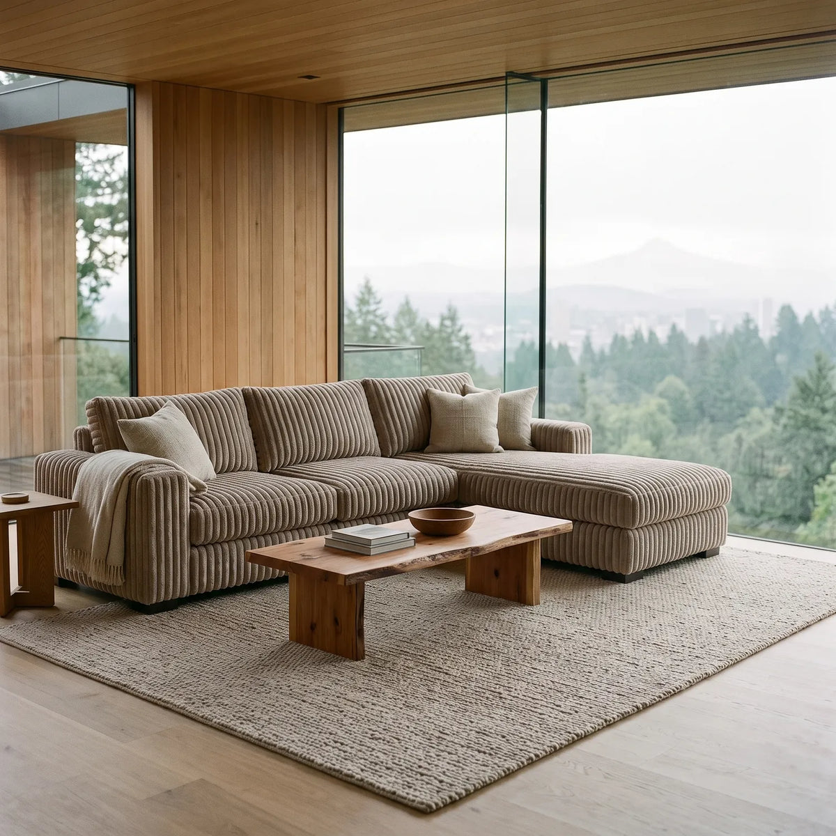 Two-Piece Chaise Sectional - Minky Toast - hero #Orientation_Right-Hand Facing