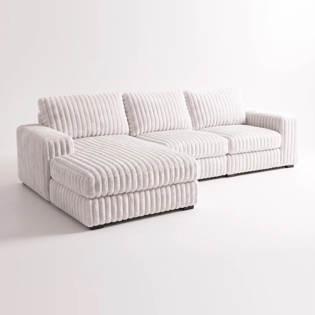 Two-Piece Chaise Sectional - Minky White Oversized - studio photo on white #Orientation_Left-Hand Facing