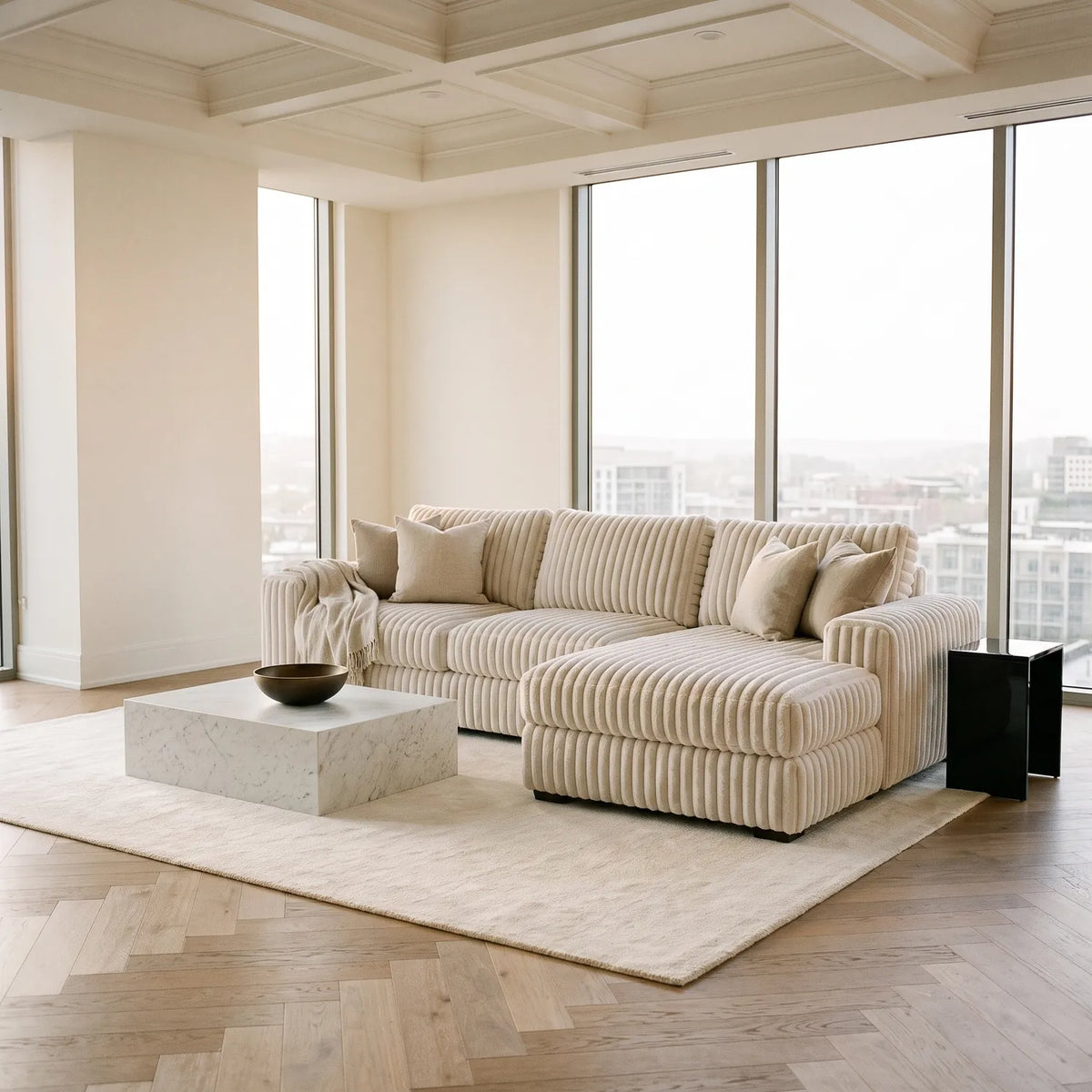 Two-Piece Chaise Sectional - Minky White - hero #Orientation_Right-Hand Facing