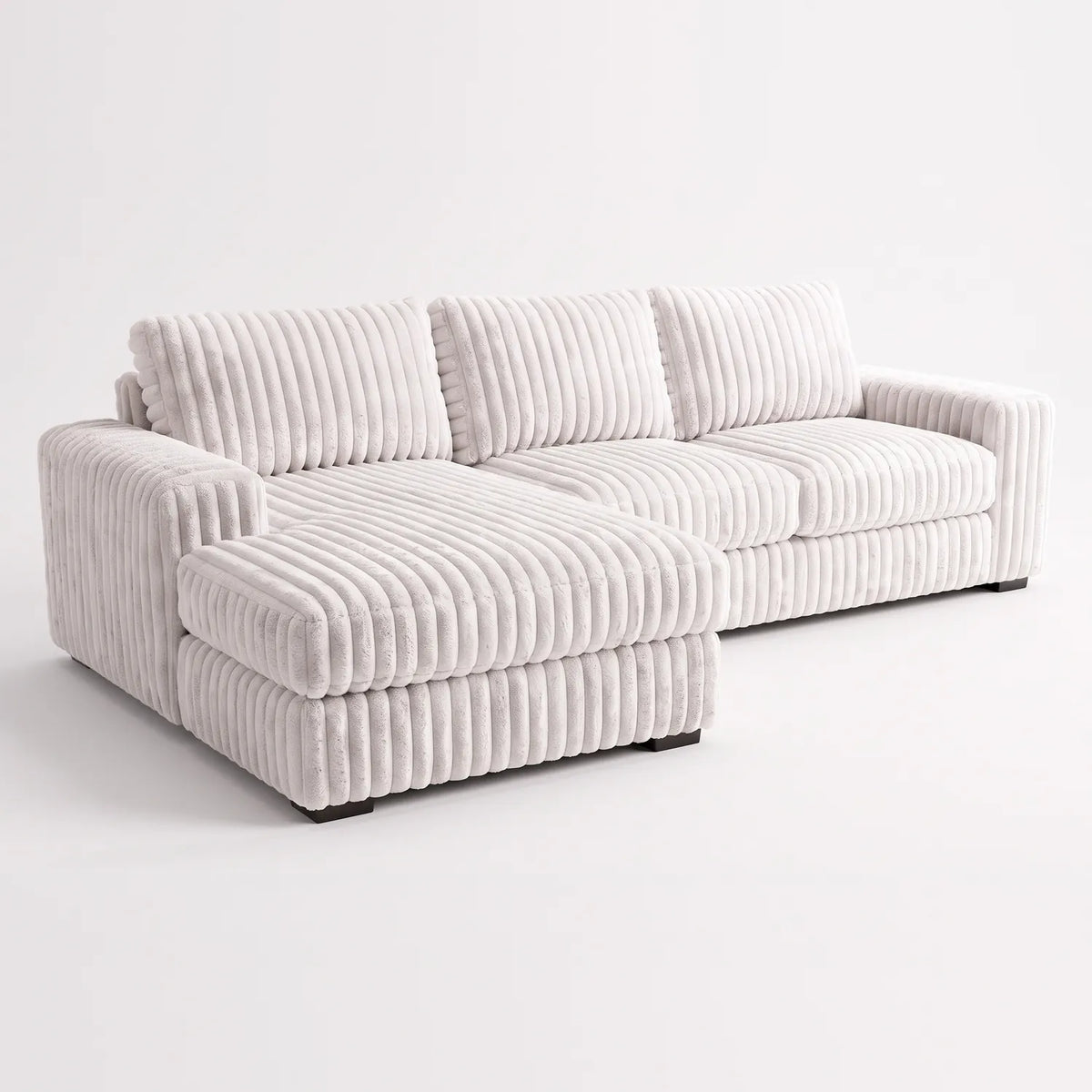 Two-Piece Chaise Sectional - Minky White - studio photo on white #Orientation_Left-Hand Facing