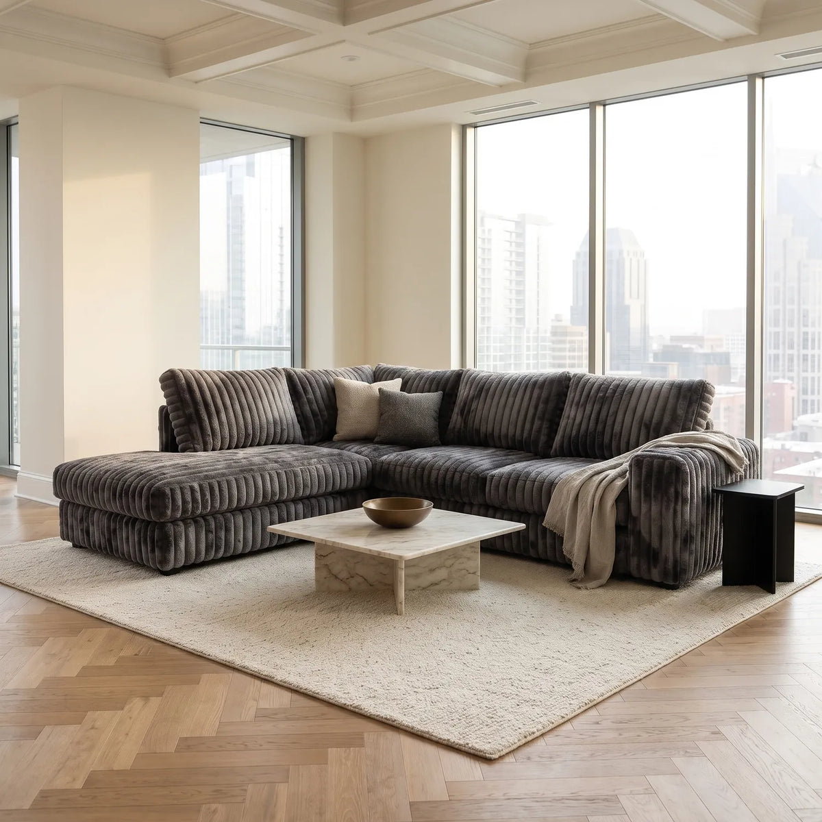 Two-Piece Infinity Sectional - Minky Charcoal
