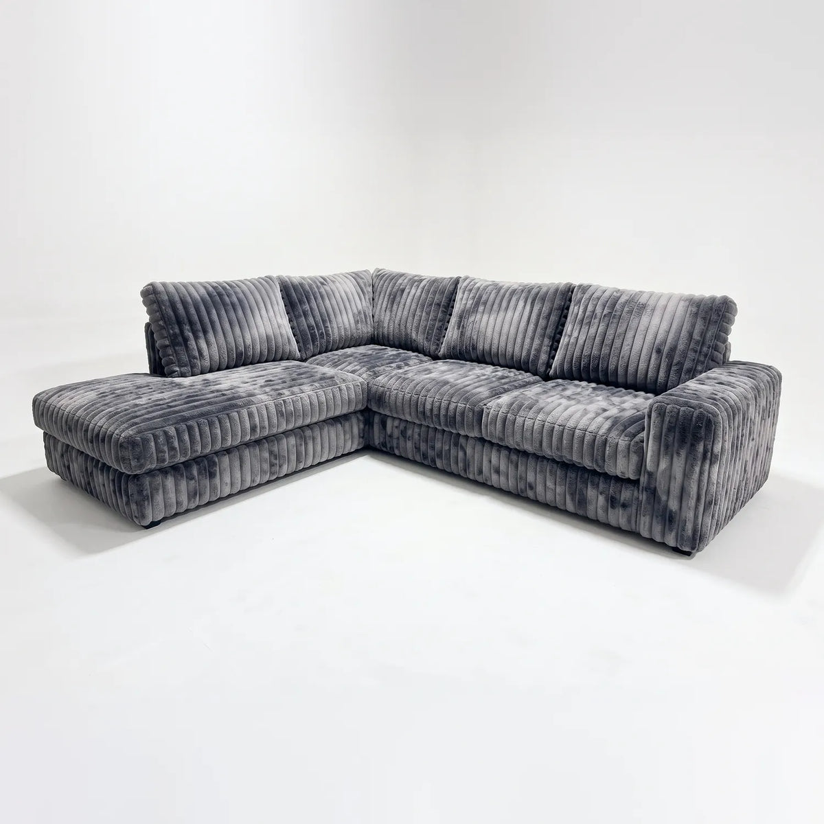 Two-Piece Infinity Sectional - Minky Charcoal - studio photo on white #Orientation_Left-Hand Facing