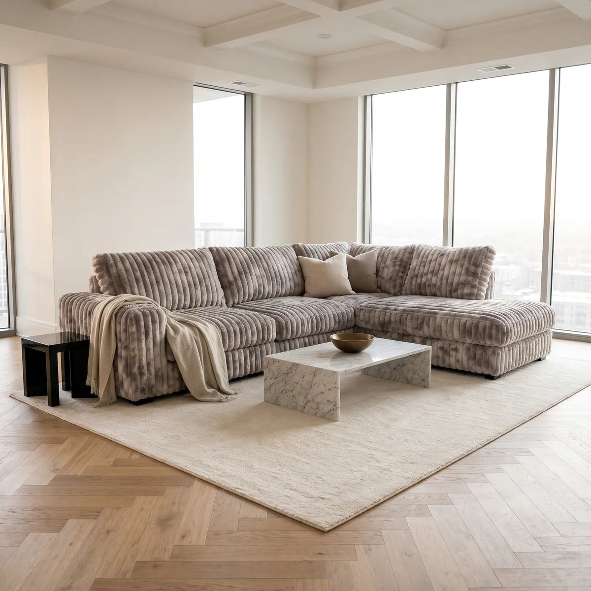 Two-Piece Infinity Sectional - Minky Stone Oversized - hero #Orientation_Right-Hand Facing
