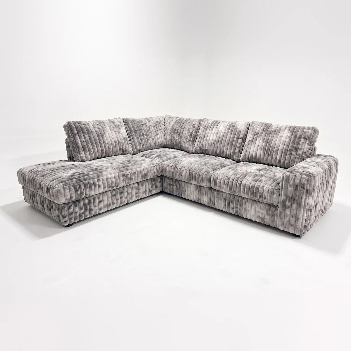 Two-Piece Infinity Sectional - Minky Stone - studio photo on white #Orientation_Left-Hand Facing